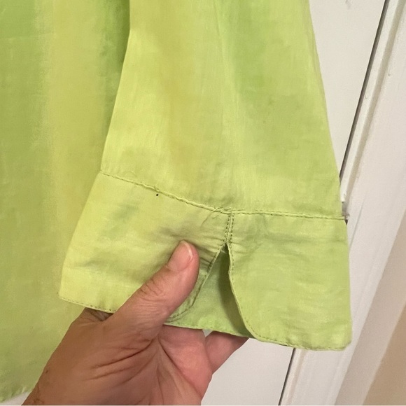 Chico's Button Up Top Size 1 (Medium) Yellow Green Ramie Cotton 3/4 Sleeve Sheer - Picture 4 of 12